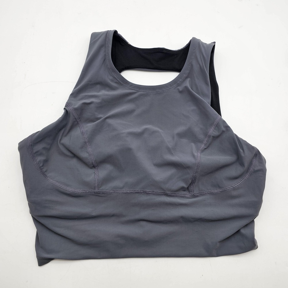 Lululemon Lab Tank Womens 10 Gray Cropped Built In Bra Workout Athletic Top